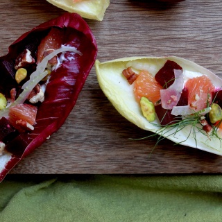 beet and orange endive boats
