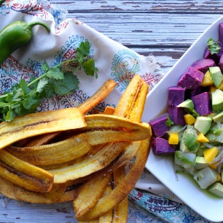 ceviche and plantain chips