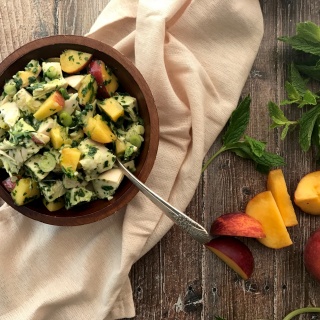 chimichurri chicken salad with peaches