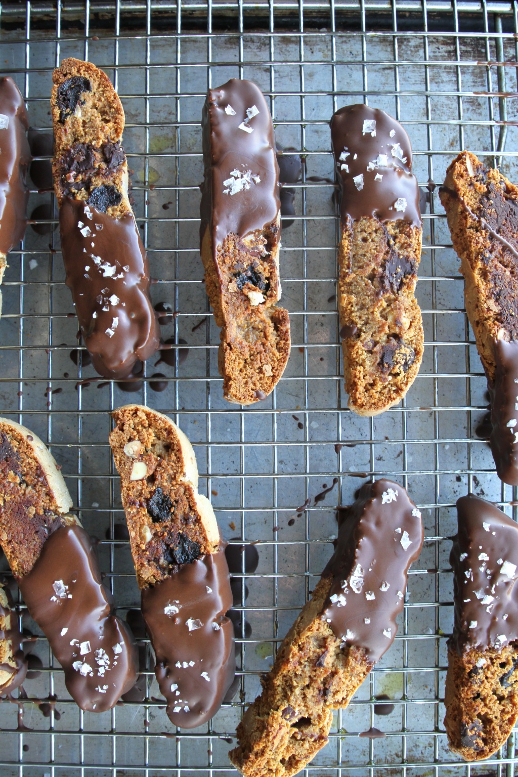 chocolate cherry almond biscotti olive oil ganache zenbelly